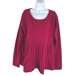Garnet Hill Cashmere Peplum Sweater XL Red Burgundy Long Sleeve FS-1442
